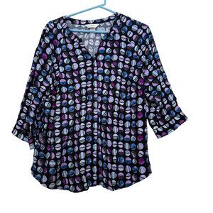 CJ Banks Button Up Top Sz 1X Tunic 3/4 Sleeve Date Whimsigoth Artsy Boho Office